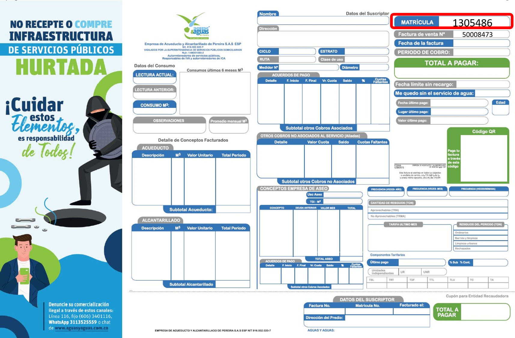 Guia para ubicar matricula en factura Aguas y Aguas de Pereira